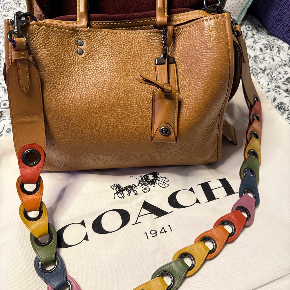 Coach rogue with rainbow strap